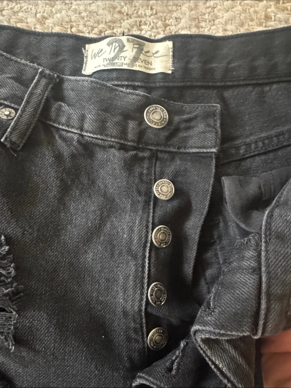 Free People Black Distressed Denim Cutoff Shorts